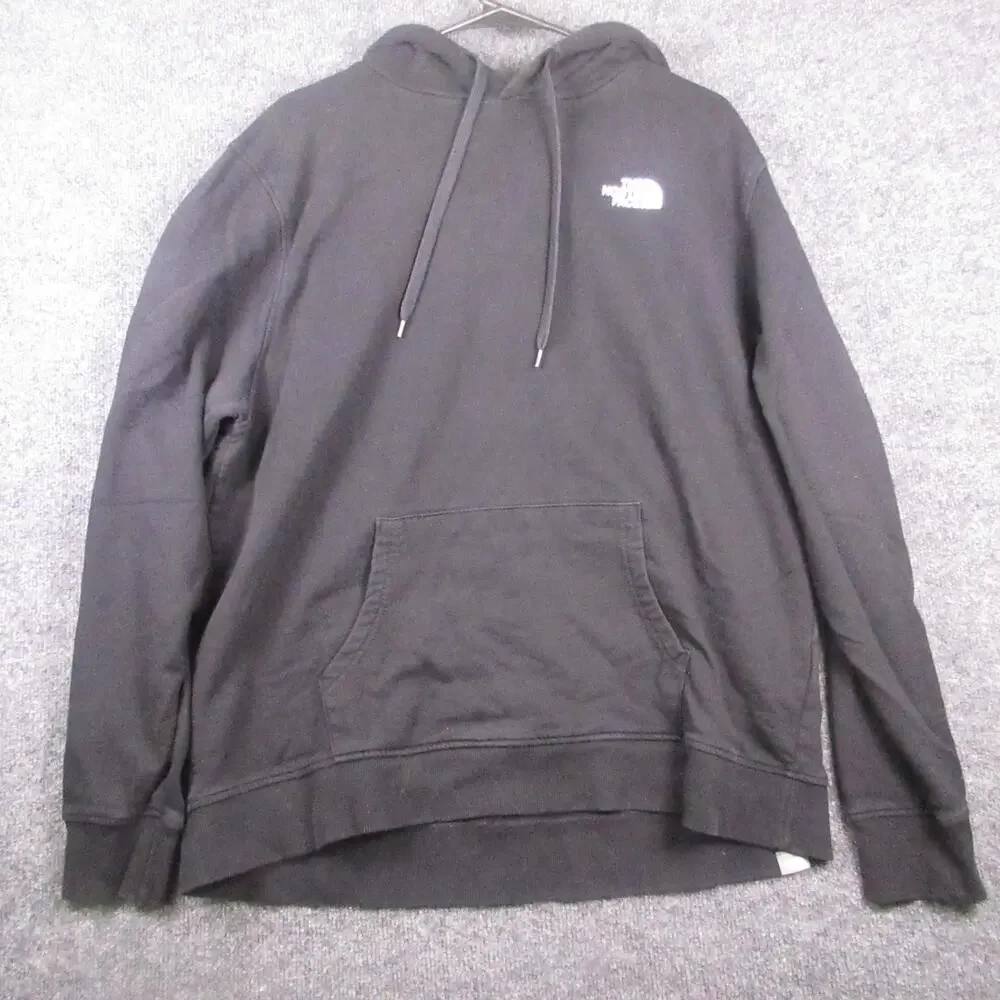 The North Face Hoodie Mens XL Black Mountain Graphic Logo Fleece Pullover